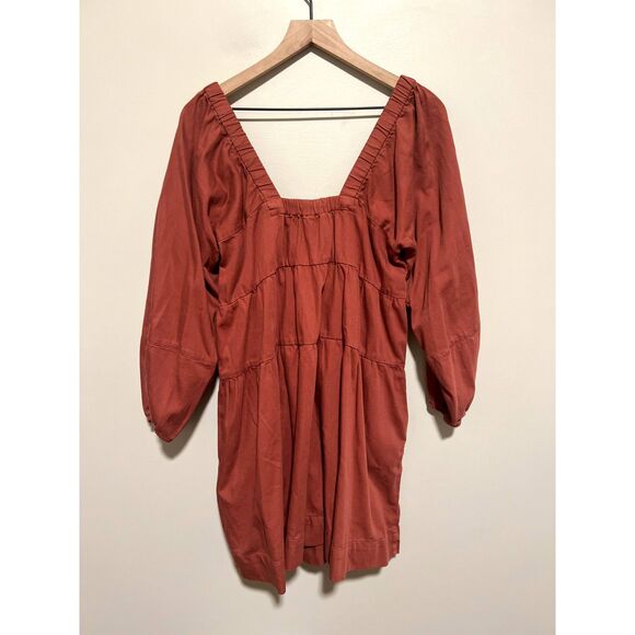 Free People Blue Jean Babydoll Dress Denim Mini Square Neck Puff Sleeve Small - Picture 2 of 10